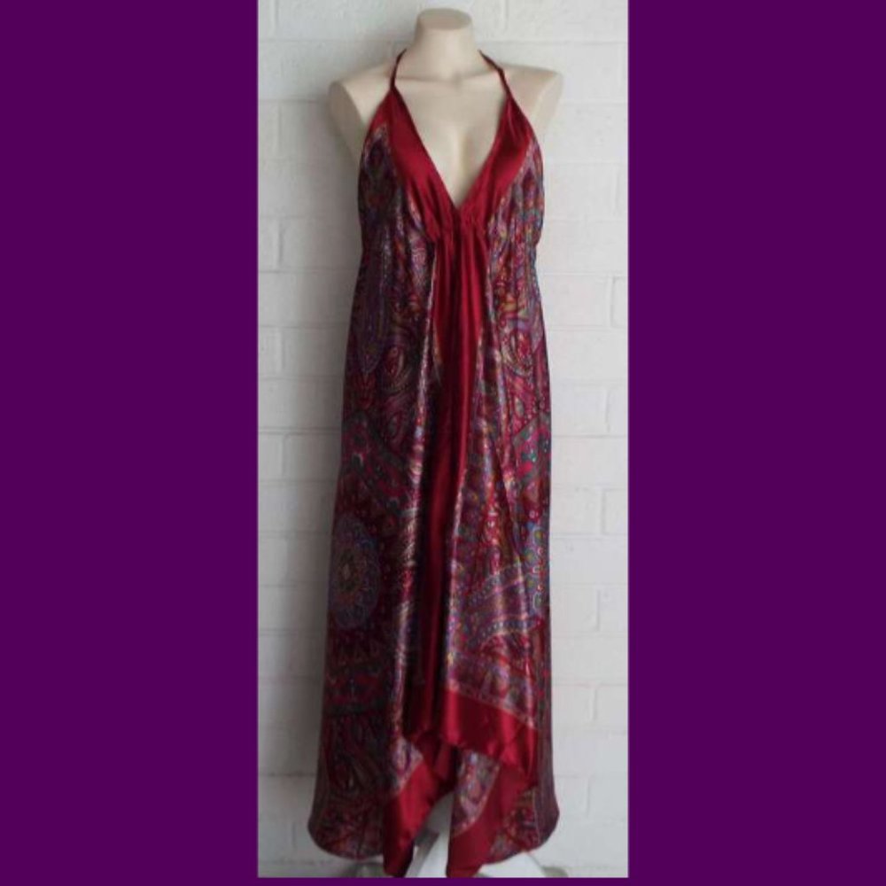 New SACRED THREADS M L wine paisley scarf dress - Picture 5 of 7